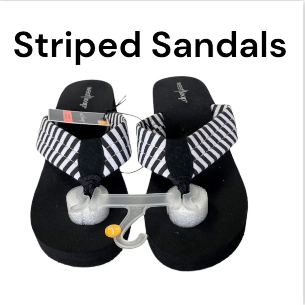 NWT West Loop Black & White Wedge Sandals Size Large 9/10